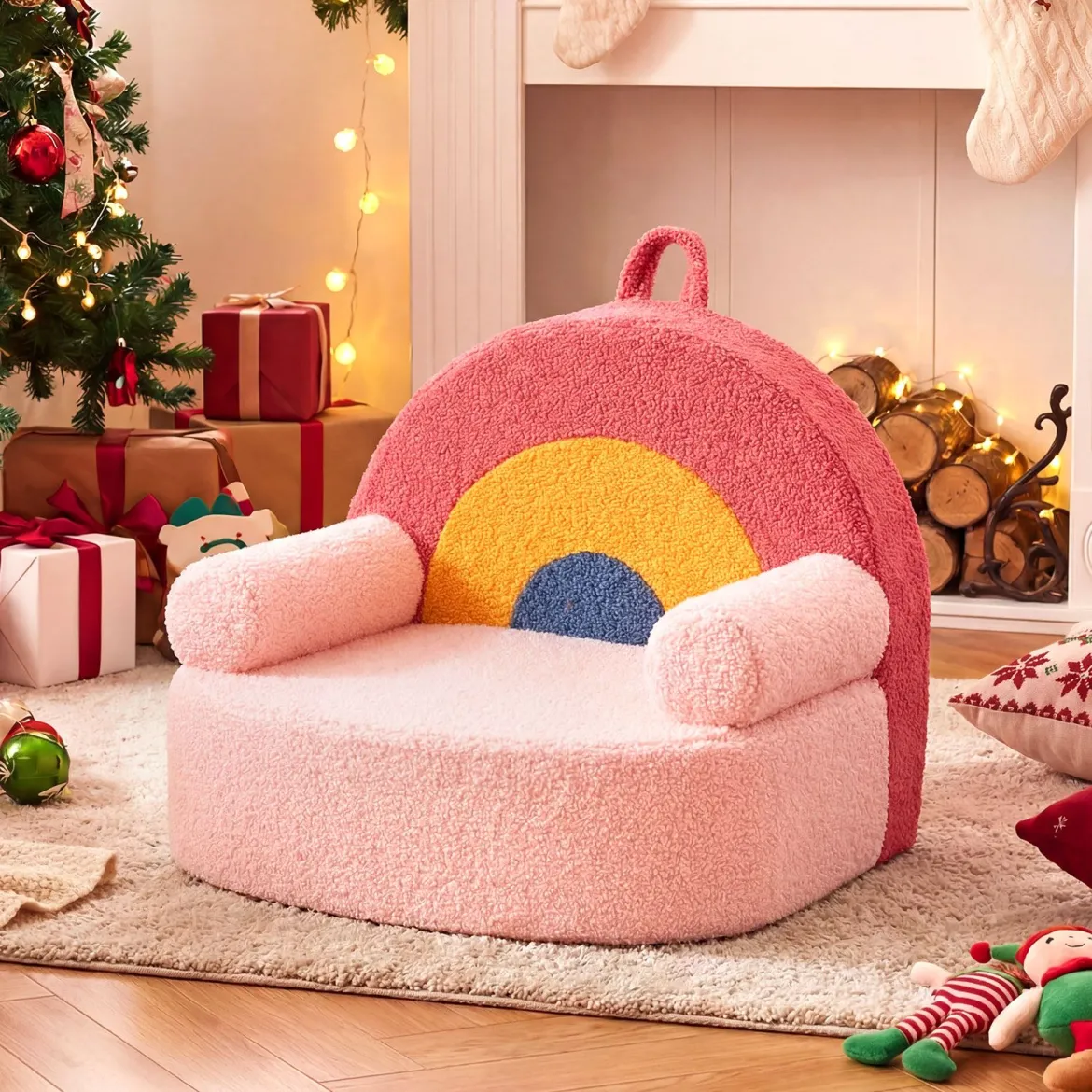 Kindersofa ergonomischer Kindersessel mit hochdichtem Schaumstoff & Teddyplüsch Rosa