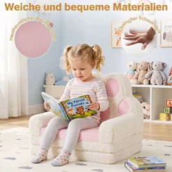 Kindersofa 2 in 1 Kindersessel Ausklappbar Kindercouch mit Abnehmbarem Bezug in Bärenpfoten-Design Rosa