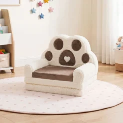 Kindersofa 2 in 1 Kindersessel Ausklappbar Kindercouch mit Abnehmbarem Bezug Braun