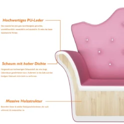 Kindersofa Kindersessel Kindercouch mit Ottomane Rosa 58 x 40,5 x 49 cm