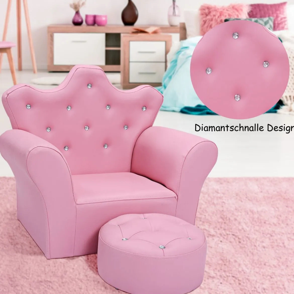 Kindersofa Kindersessel Kindercouch mit Ottomane Rosa 58 x 40,5 x 49 cm