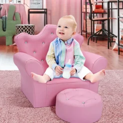 Kindersofa Kindersessel Kindercouch mit Ottomane Rosa 58 x 40,5 x 49 cm