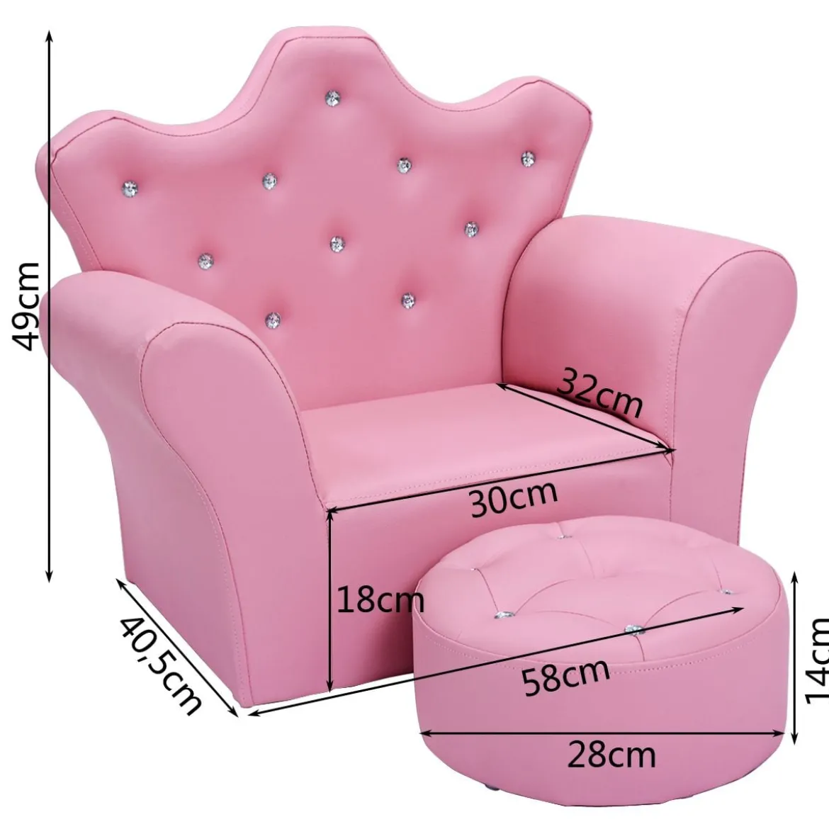 Kindersofa Kindersessel Kindercouch mit Ottomane Rosa 58 x 40,5 x 49 cm
