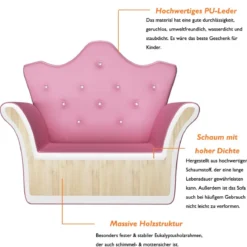 Kindersofa Kindersessel Kindercouch mit Ottomane Rosa 58 x 40,5 x 49 cm