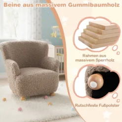 Kindersofa Kindersessel mit Rückenlehne & Holzbeinen gepolsterter Kinderstuhl Kindercouch Braun 52 x 50 x 53 cm