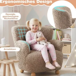 Kindersofa Kindersessel mit Rückenlehne & Holzbeinen gepolsterter Kinderstuhl Kindercouch Braun 52 x 50 x 53 cm
