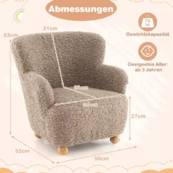Kindersofa Kindersessel mit Rückenlehne & Holzbeinen gepolsterter Kinderstuhl Kindercouch Braun 52 x 50 x 53 cm