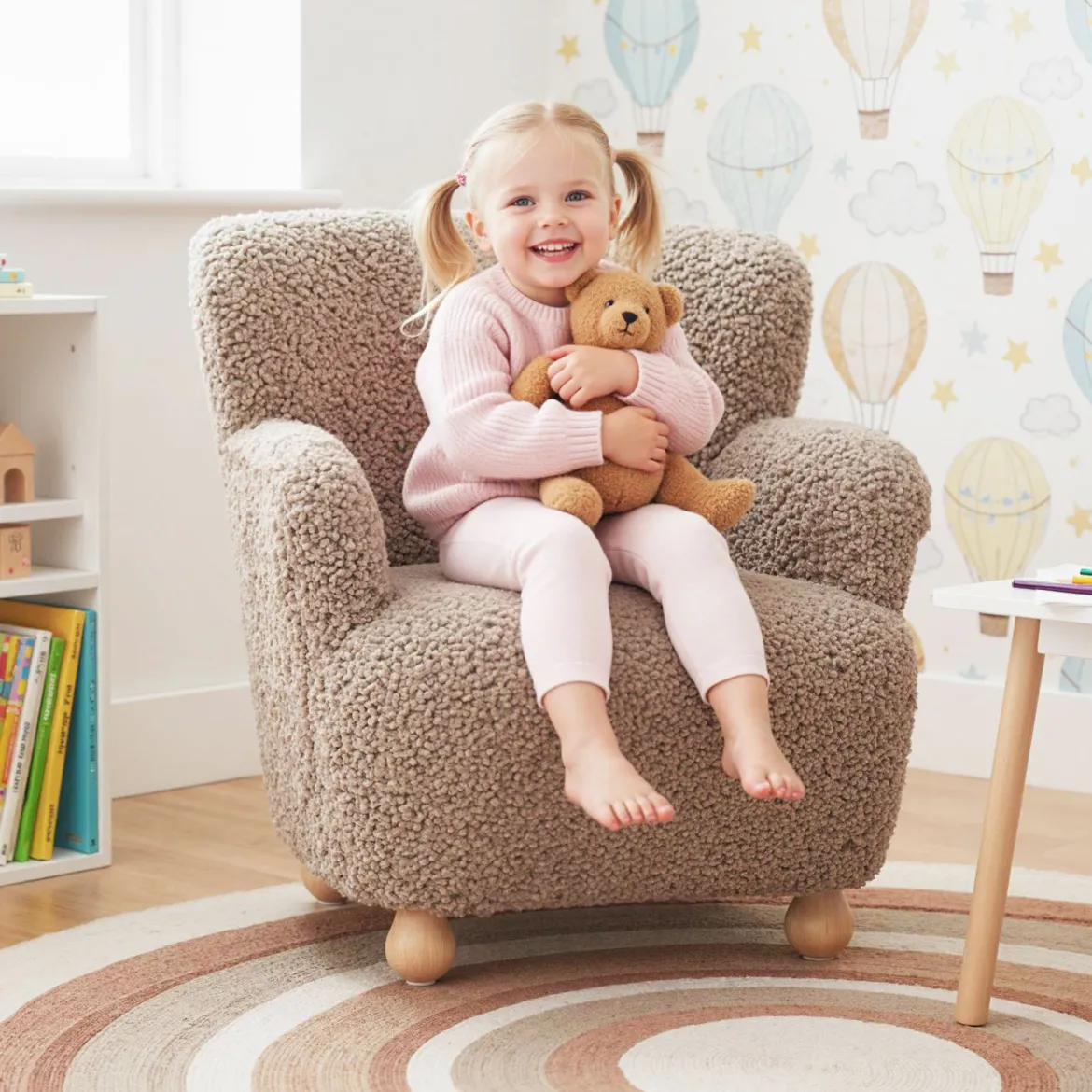 Kindersofa Kindersessel mit Rückenlehne & Holzbeinen gepolsterter Kinderstuhl Kindercouch Braun 52 x 50 x 53 cm