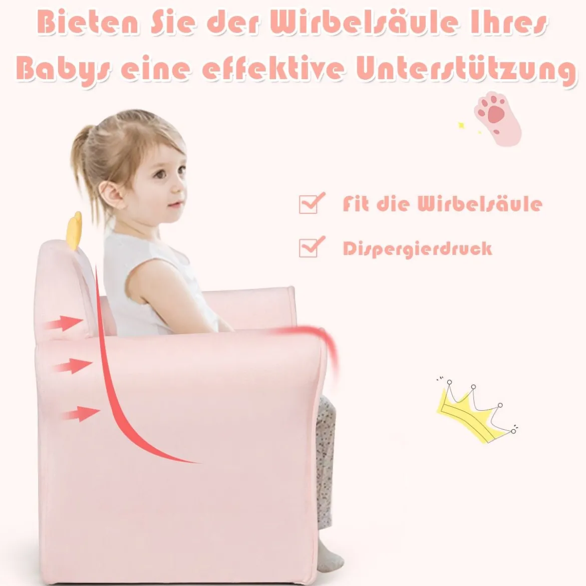 Kindersofa Kindersofa mit niedlichem Lamm-Muster Kinder Couch 51 x 37 x 43 cm Rosa