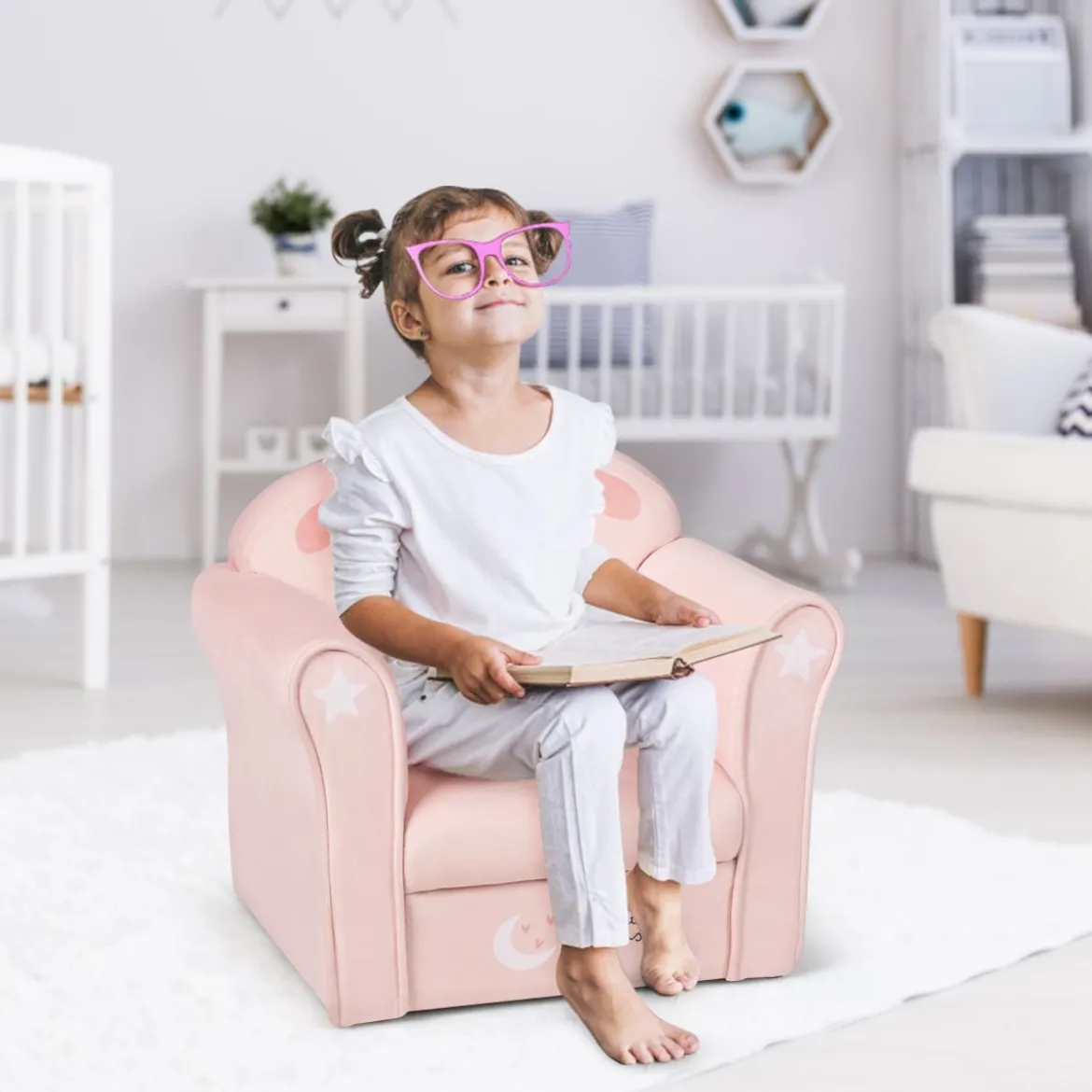 Kindersofa Kindersofa mit niedlichem Lamm-Muster Kinder Couch 51 x 37 x 43 cm Rosa