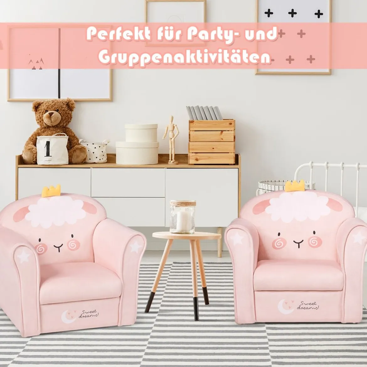 Kindersofa Kindersofa mit niedlichem Lamm-Muster Kinder Couch 51 x 37 x 43 cm Rosa