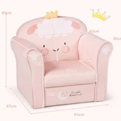 Kindersofa Kindersofa mit niedlichem Lamm-Muster Kinder Couch 51 x 37 x 43 cm Rosa
