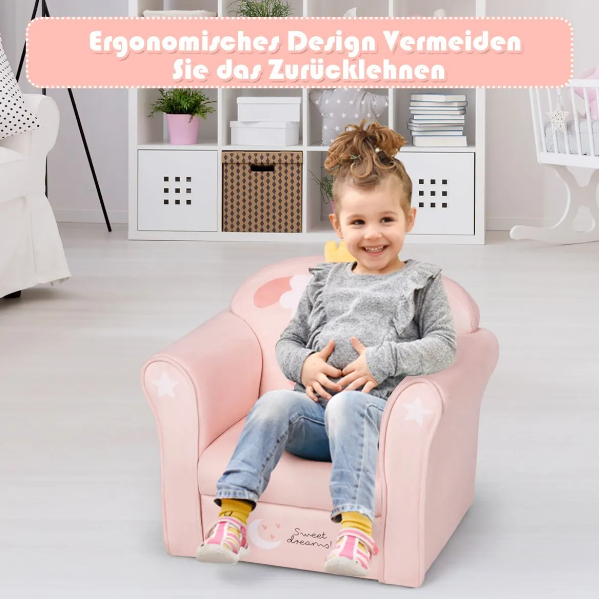 Kindersofa Kindersofa mit niedlichem Lamm-Muster Kinder Couch 51 x 37 x 43 cm Rosa