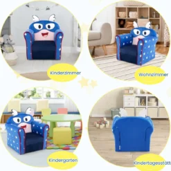 Kinder-Sofa Kleinkinder Polster-Armlehnenstuhl mit massivem Holzrahmen 50 x 40 x 54 cm Blau