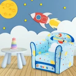 Kinder-Sofa Kleinkinder Polster-Armlehnenstuhl mit massivem Holzrahmen 50 x 40 x 44 cm (Raumschiff)