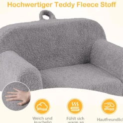 Kindersofa Mini-Sofa mit Armlehnen und Rückenlehne gepolsterter Kindersessel 62 x 40 x 41 cm Grau