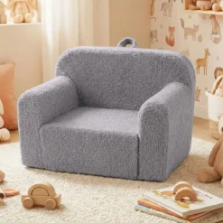 Kindersofa Mini-Sofa mit Armlehnen und Rückenlehne gepolsterter Kindersessel 62 x 40 x 41 cm Grau