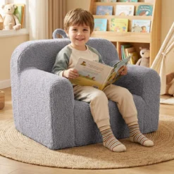 Kindersofa Mini-Sofa mit Armlehnen und Rückenlehne gepolsterter Kindersessel 62 x 40 x 41 cm Grau