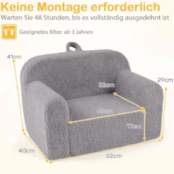 Kindersofa Mini-Sofa mit Armlehnen und Rückenlehne gepolsterter Kindersessel 62 x 40 x 41 cm Grau