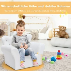 Kindersofa mit Ottomane Kindercouch in Kronenform Babysessel Prinzessinnen Sofa mit integrierten Kristallen Weiß