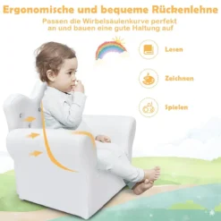 Kindersofa mit Ottomane Kindercouch in Kronenform Babysessel Prinzessinnen Sofa mit integrierten Kristallen Weiß