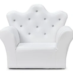 Kindersofa mit Ottomane Kindercouch in Kronenform Babysessel Prinzessinnen Sofa mit integrierten Kristallen Weiß