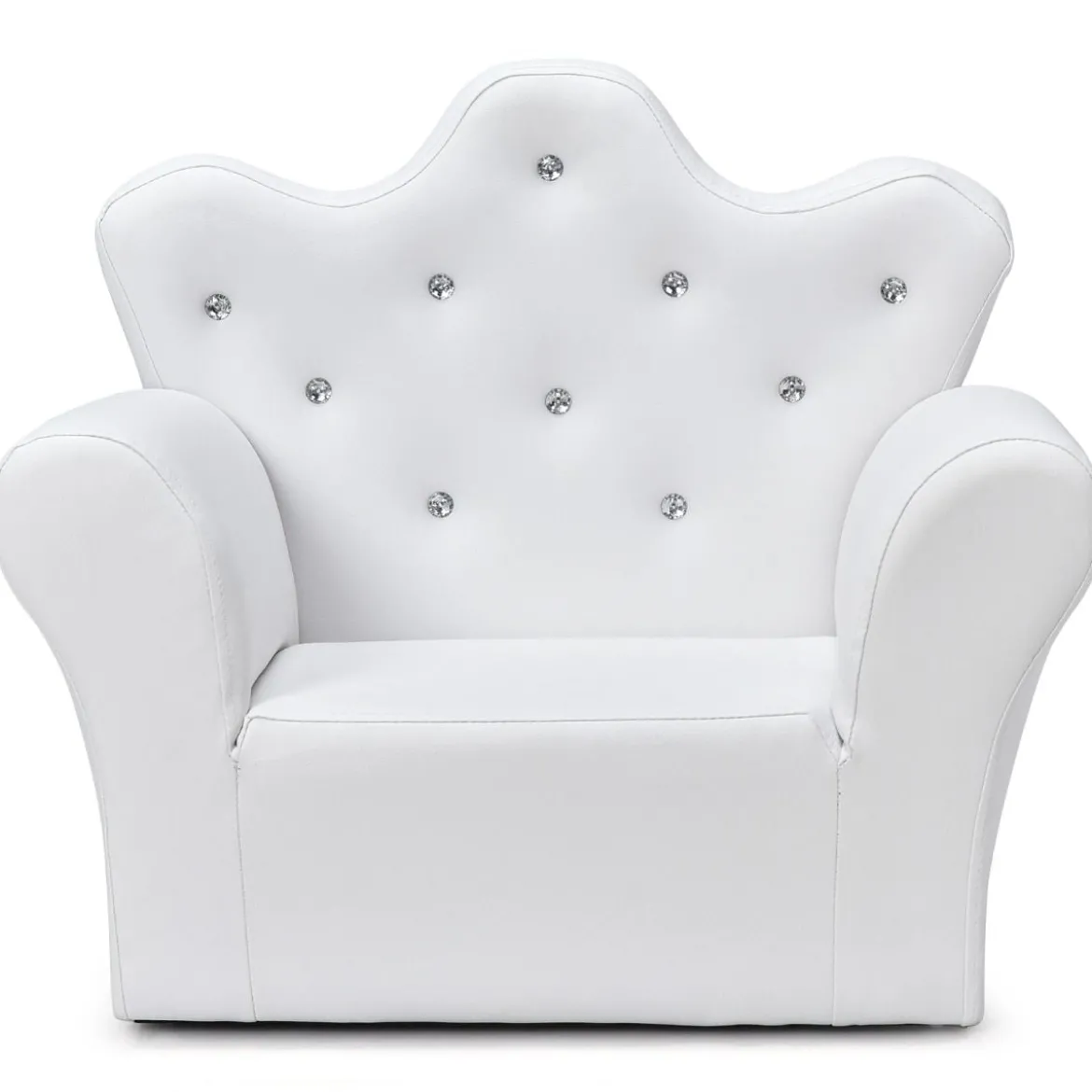 Kindersofa mit Ottomane Kindercouch in Kronenform Babysessel Prinzessinnen Sofa mit integrierten Kristallen Weiß