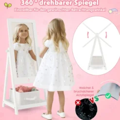 Kinderspiegel aus Holz Freistehender Schminkspiegel in voller Länge 45 x 40 x 112 cm