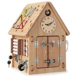 Kinder Spielhaus aus Holz Sensorisches Spielhaus mit Sinnesspielen & Stauraum für Kinder ab 3 J.