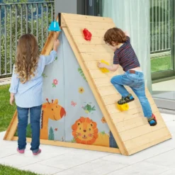 Kinderspielhaus Dreieckiges Spielzelt mit Kletterwand für Kinder 115 x 77 x 100 cm Natur