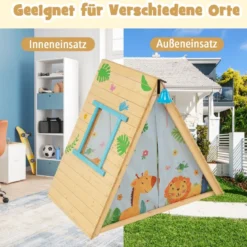 Kinderspielhaus Dreieckiges Spielzelt mit Kletterwand für Kinder 115 x 77 x 100 cm Natur