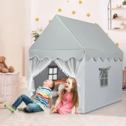 Kinderspielhaus Spielhaus mit Massivholzrahmen & Baumwollmatratze 120 x 105 x 140 cm Grau