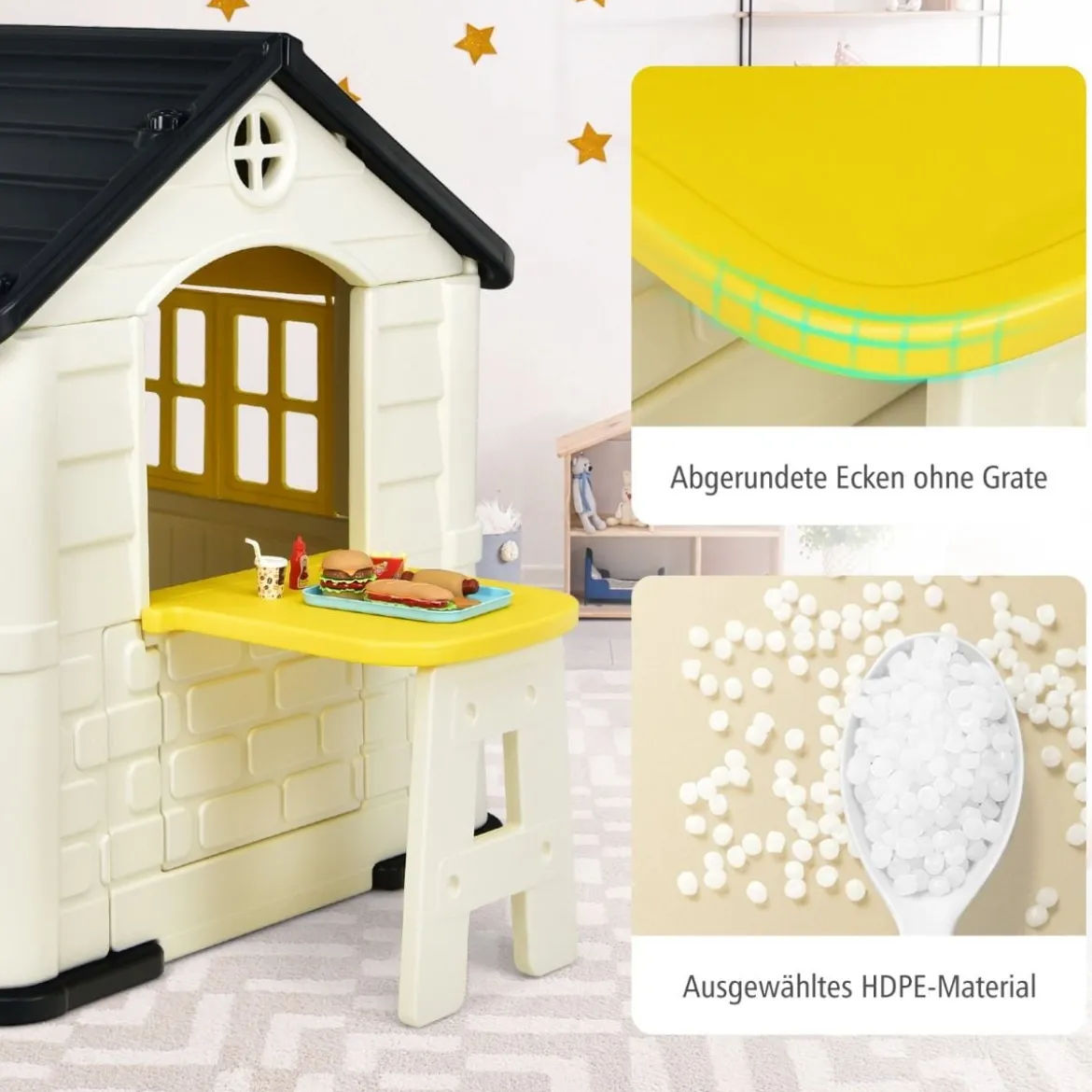 Kinder Spielhaus 164 x 124 x 132 cm Outdoor Kinderhäuschen mit Pickniktisch Gelb