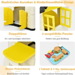 Kinder Spielhaus 164 x 124 x 132 cm Outdoor Kinderhäuschen mit Pickniktisch Gelb