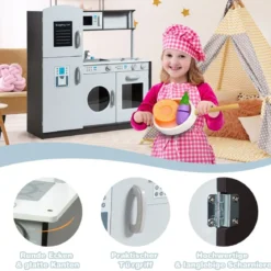 Kinderspielküche aus Holz mit Spüle und Wasserhahn & Herd mit Klickgeräuschen