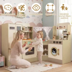 Kinderspielküche Kinderküche Spielset mit Wasserhahn Geschirrspüler Herd Kaffeemaschine Grün