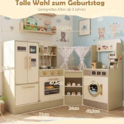 Kinderspielküche Kinderküche Spielset mit Wasserhahn Geschirrspüler Herd Kaffeemaschine Grün