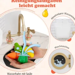Kinder Spielküche mit Herd & Licht & Sound Holz Kochspielküche für ab 3 Jahren Weiß