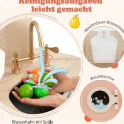 Kinder Spielküche mit Herd & Licht & Sound Holz Kochspielküche für ab 3 Jahren Rosa
