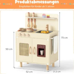 Kinder Spielküche mit Stauraum & Licht & Sound & Realistischem Eismaschine Holzküche Gelb