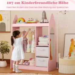 Kinderspiel-Kleiderschrank Spielzeug-Verkleidungscenter für Kinder mit Acrylspiegel Kleiderbügel Rosa