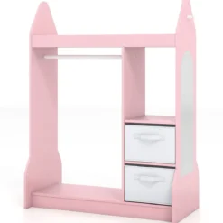 Kinderspiel-Kleiderschrank Spielzeug-Verkleidungscenter für Kinder mit Acrylspiegel Kleiderbügel Rosa