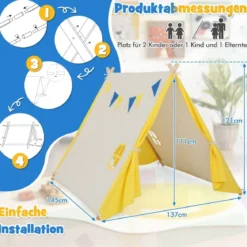 Kinder Spielzelt Dreieckiges Kinder- und Kleinkindzelt mit Holzrahmen 137 x 145 x 121 cm
