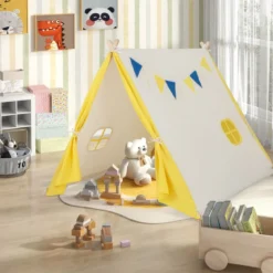 Kinder Spielzelt Dreieckiges Kinder- und Kleinkindzelt mit Holzrahmen 137 x 145 x 121 cm