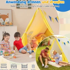 Kinder Spielzelt Dreieckiges Kinder- und Kleinkindzelt mit Holzrahmen 137 x 145 x 121 cm