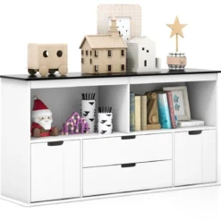 Kinder Spielzeugschrank Kinderregal Kommode mit 3 Schubladen & Rollen 121 x 33 x 62 cm