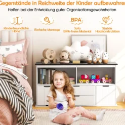 Kinder Spielzeugschrank Kinderregal Kommode mit 3 Schubladen & Rollen 121 x 33 x 62 cm