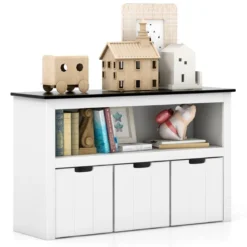 Kinder Spielzeugschrank Kinderregal Kommode mit 3 Schubladen & Rollen 102 x 33 x 62 cm