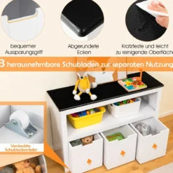 Kinder Spielzeugschrank Kinderregal Kommode mit 3 Schubladen & Rollen 102 x 33 x 62 cm