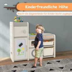 Kinder Spielzeugschrank mit Magnetischem Whiteboard & Abnehmbarem Waschbecken & Wasserhahn